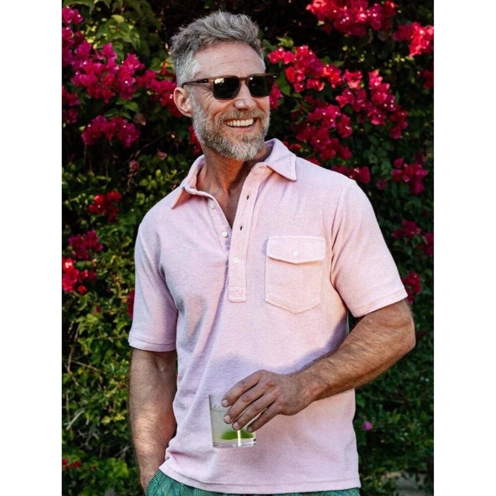 Criquet Terrycloth Players Men's Polo T-Shirt Collar Short Sleeve Pink L 290482